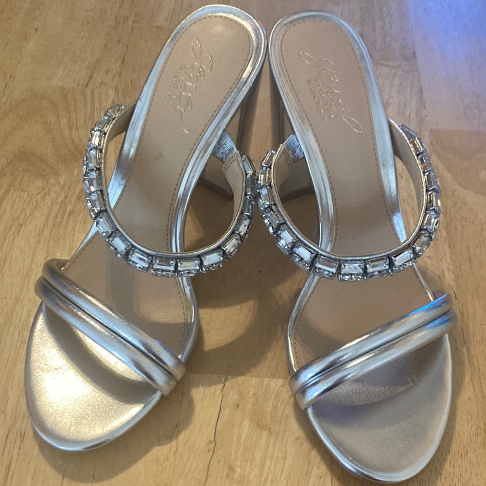 Jewel by Badgley Mischka Silver Jewelled Sandal Heels